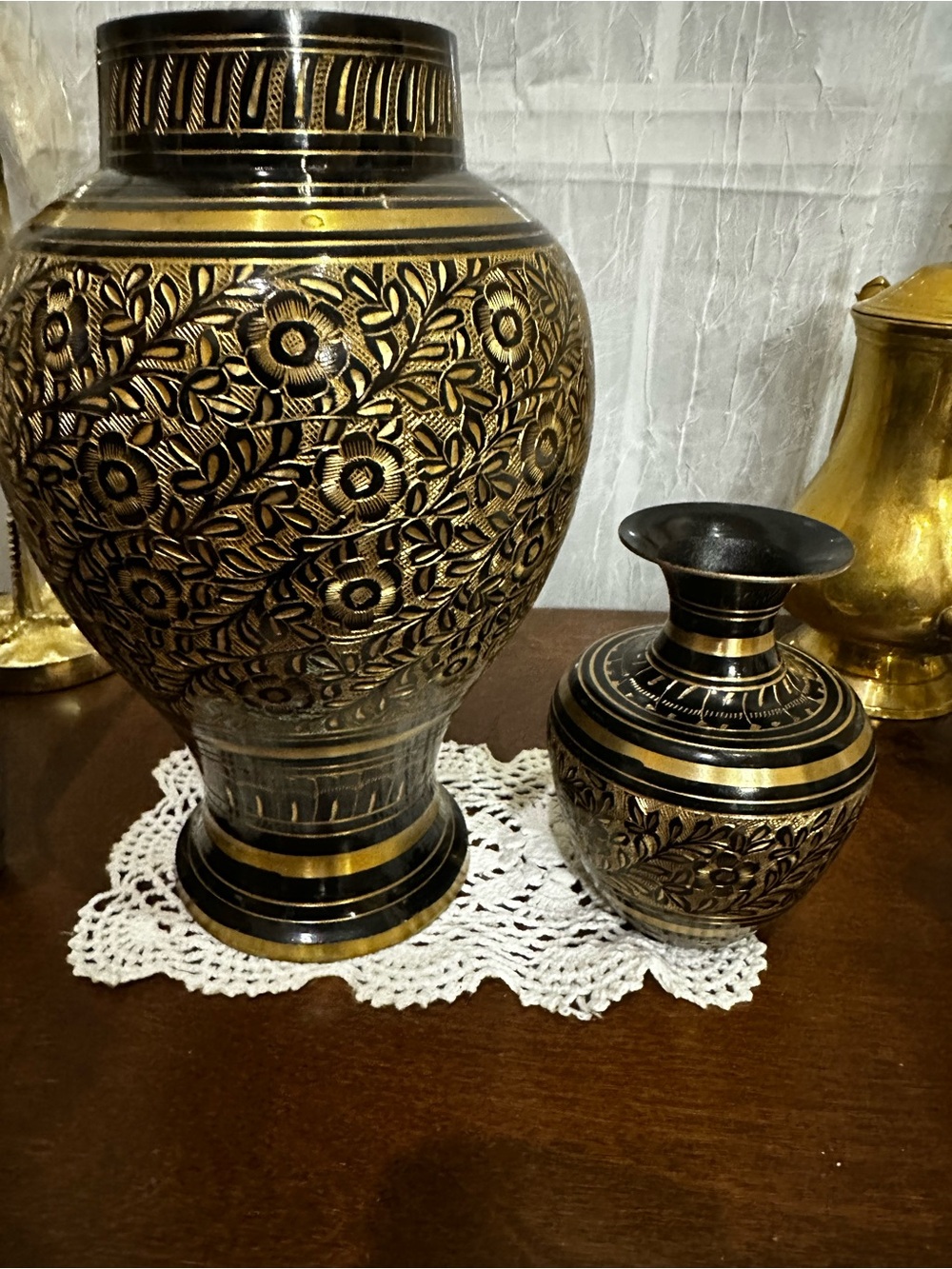 Decorative Black and brass Floral Accent Vases - beautiful pair. Heavy